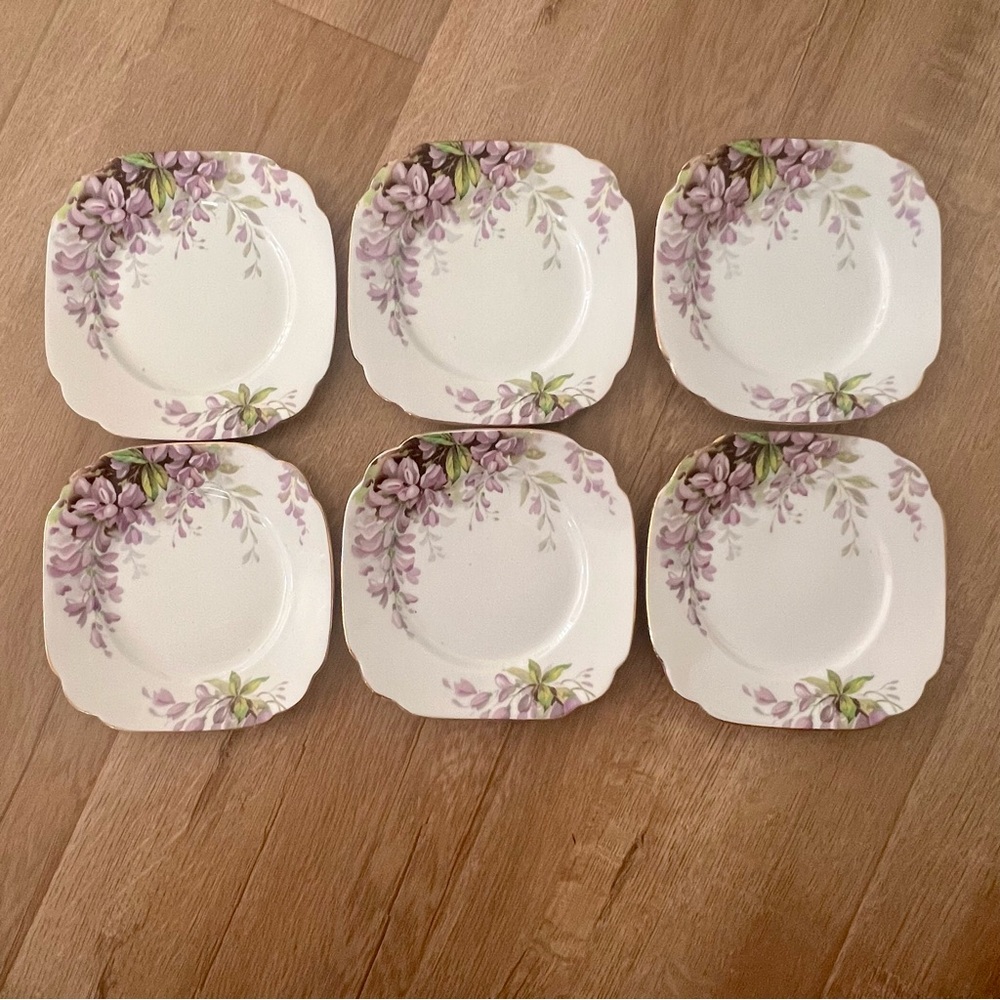 6 Pcs Royal Standard "Wistaria" Square Bread & Butter Plate‎ 6” Vtg Discontinued
